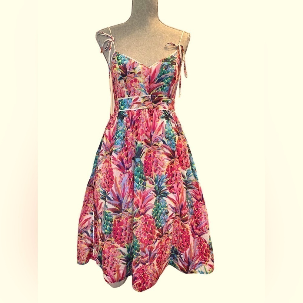 J CREW RATTI PAINTED PINEAPPLE TROPICAL SUN DRESS (0870)